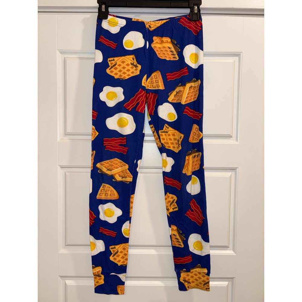 The Childrens Place Boys Pajama Pants Blue Breakfast Waffles Eggs Bacon Size 12